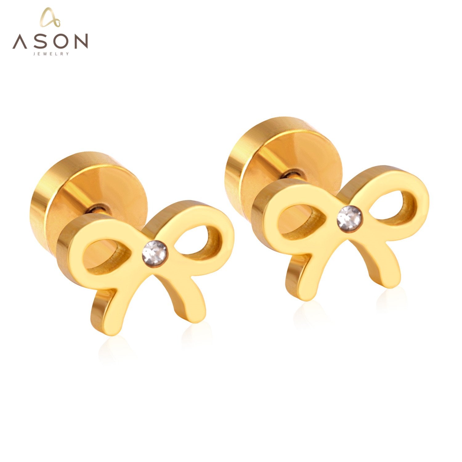 ASON Girl Jewelry Bow-knot Shape Crystal Stud Earrings Wholesale Stainless Steel Anti-allergy Earring Fashion Jewelry Party asonjewelry